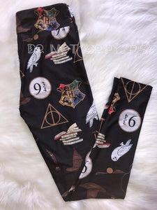World of Wizardry Potter Wizards Printed Soft Brushed Leggings OS TC Reg & Plus